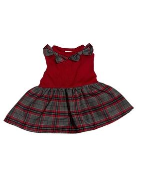 (Like-New) Simply Wag Dog Dress Small Red Tartan Plaid Bow Christmas Pet Outfit